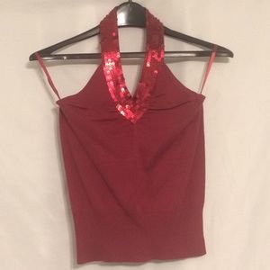 Red sequined halter top